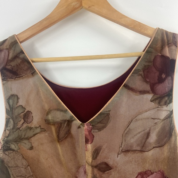 Old world roses mauve beige green flowing chiffon maxi dress Medium - Picture 9 of 15